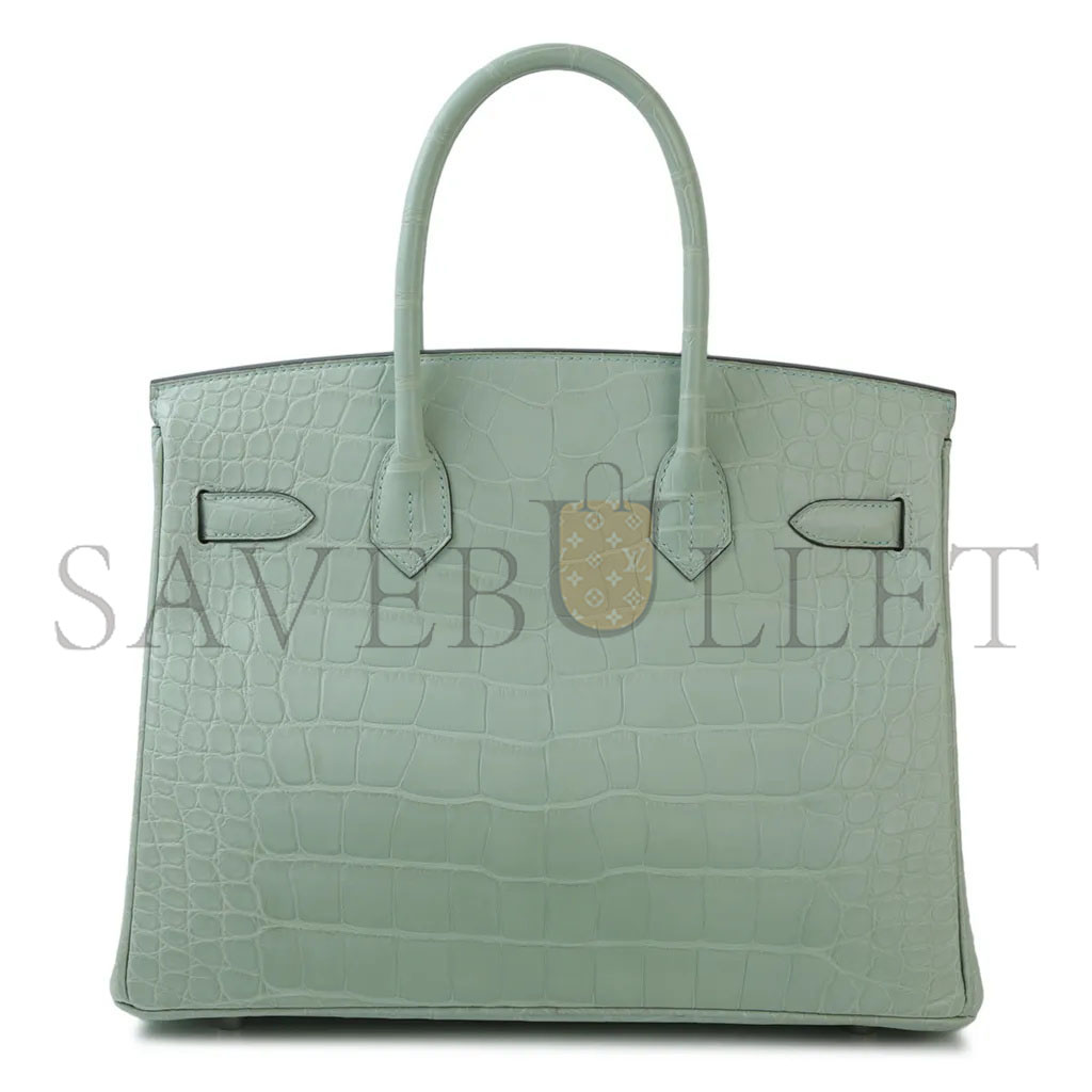 H**mes master birkin 30 crocodile leather mint green silver buckle h041354ck05 (30*22*15cm)